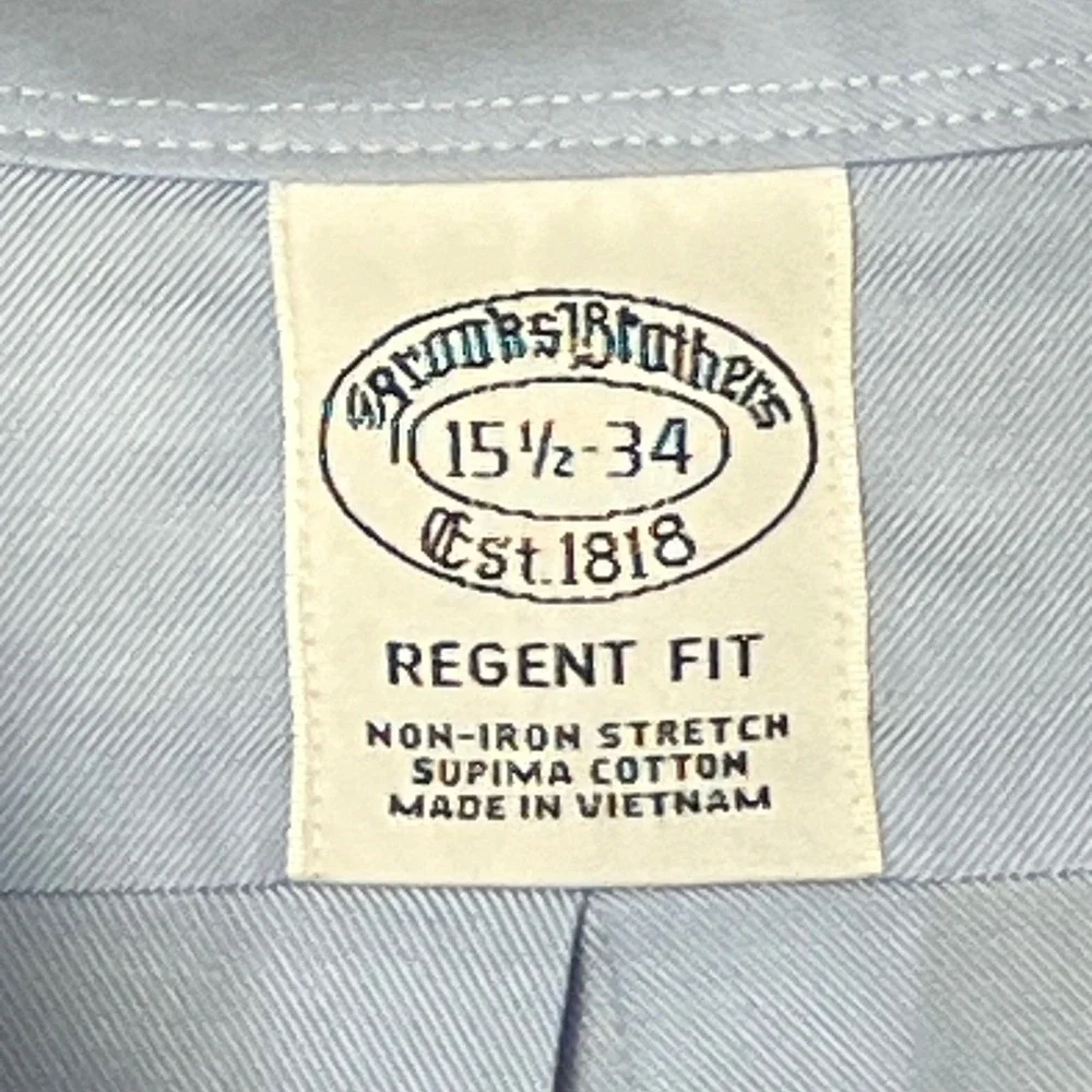 Brooks Brothers Regent Fit Non-Iron Stretch Supima Cotton Shirt Blue 15.5-34 - Picture 3 of 12